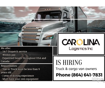 Carolina Logistics Inc is hiring truck&cargo van owners
