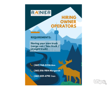 Rainier Transportation Inc invite drivers to cooperation with own truck