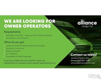 Alliance Cargo Inc приглашает на работу водителей со своим авто