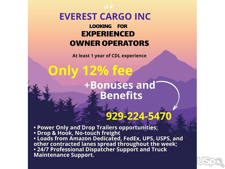 Everest Cargo Inc приглашает на работу водителей, Class A CDL