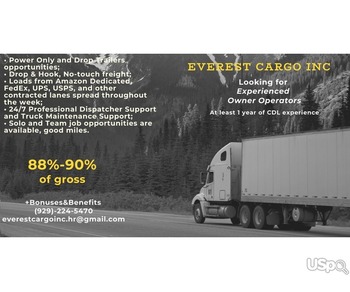 Everest Cargo Inc приглашает на работу водителей, Class A CDL 53' Van, Owner Operator